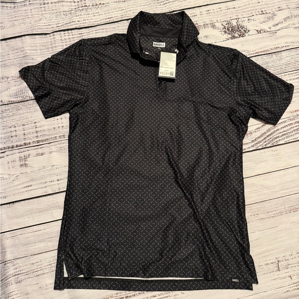 NWT | Barbell Black Geometric Patterned Isolate Performance Polo | Mens XL